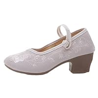 Vintage Chinese Style Women Block Heel Canvas Shoes Ladies Casual Costume Pumps Cotton Embroidered Comfortable