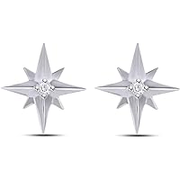 Created Real 925 Sterling Silver 14K Gold Finish Round Cut White Diamond Star Stud Earrings Christmas Gift for Women's