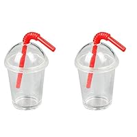 10 Set Dollhouse Miniature Plastic Mini Milk Tea Cup with Red Straw