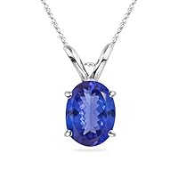 3/4 (0.71-0.80) Cts of 7x5 mm AA Oval Tanzanite Solitaire Pendant in 18K White Gold