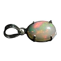 Natural Oval Ethiopian Opal Pendant 925 Sterling Silver gemstone Jewelry