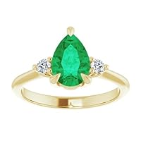 Minimalist 3 CT Pear Shape Emerald Ring 14k Gold, Tear Drop Green Emerald Ring, Three Stone Emerald Wedding Bridal Ring, May Birthstone Ring, Proposal Ring, Promise Ring, Anniversary Ring