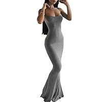 Women Sexy Hollow Out Bodycon Maxi Dress Low Cut Halter Neck Sleeveless Backless Cut Out Split Party Club Long Dresses