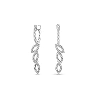 0.60 CT Round Created Diamonds Dangling Leaf Earrings 14k White Gold Finish