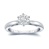 0.75 ct. tw Round Natural Diamond Solitaire Ring In 14k Gold ,6-Prong (G-H, VS1-VS2)