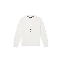 Tommy Hilfiger Women's Adaptive Pointelle Henley Sweater with Wide Neck Opening