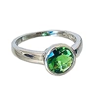 R80808 Classic Mt St Helens Green Helenite May Birthstone Round Bezel Set Sterling Silver Ring