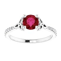 1 CT Celtic Knot Ruby Engagement Ring Platinum, Trinity Red Ruby Diamond Pave Ring, Irish Genuine Ruby Ring, July Birthstone Ring 5th Anniversary