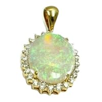 3Ct Oval Cut Natural Fire Opal & Simulated Diamond Womens Wedding Pendant 14K Yellow Gold Plated Silver
