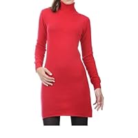 Balldiri 100% Cashmere Kaschmir Damen Kleid Rollkragen figurbetont Sexy 2-fädig samtrot XS Red
