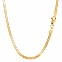 14K SOLID Yellow Gold 3mm or 4mm or 5mm or 6mm Shiny Imperial Herringbone Chain Necklace or Bracelet for Pendants and Charms with Lobster-Claw Clasp for Women Men(7