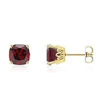 ANGEL SALES 1.00 Ct Cushion Cut CZ Red Garnet Solitaire Stud Earrings For Girls & Women's 14K Yellow Gold Finish