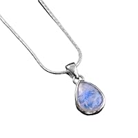 Sterling Silver 925 Teardrop Rainbow Moonstone Pendant With Chain Jewelry