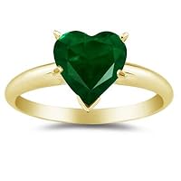 0.55 Cts of 5.5 mm AA Heart Natural Emerald Solitaire Ring in 18K Yellow Gold
