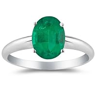 0.61-1.06 Cts of 7x5 mm AA Oval Natural Emerald Solitaire Ring in 18K White Gold