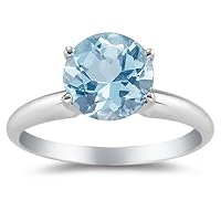 0.42 Cts Aquamarine Solitaire Ring Four-Prong Set in 14K White Gold