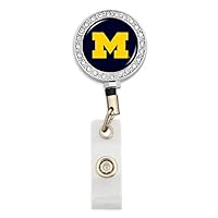 Woman's University of Michigan Wolverines Go Blue Crystal ID Retractable Badge Reel with Belt Clip