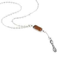Historical Roman Topaz Stone with Silver Oxide Chain Flower Pillar, 19 Inch