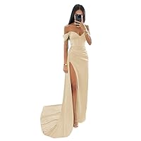 Women's Off Shoulder Prom Dress with Train High Slit Sweetheart Formal Dress Evening Gown YK890