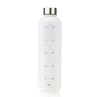 Drinking Bottle 1L Leak-proof Frosted Water Bottles with Time Markings for Fitness Camping Sports White Flasks
