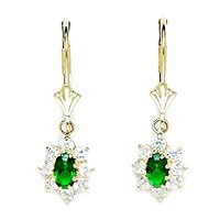 14k Yellow Gold May Green 4x5mm CZ Oval Flower Leverback Earrings Measures 27x8mm Jewelry for Women