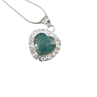 925 Sterling Silver Gemstone Blue Amazonite Pendant With Chain Necklace Jewelry