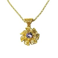 RKGEMS Tanzanite Pendant Necklace 18K Gold Plated Filigree Floral Sterling Silver Jewelry Birthday Gift Wedding Anniversary Bridesmaid Proposal