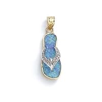 14k Two Tone Gold Light Blue Simulated Opal Flip Flop and Diamond Pendant Necklace Jewelry for Women