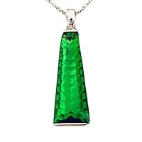 P50710 Fancy Mt St Helens Green Helenite May Birthstone Quantum Cut Rectangle Shape Sterling Silver Pendant