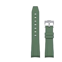 Curved End 21mm Nature Fluorine Rubber Watchband Replace for Rolex Strap New Green Submariner Explorer 2 Role Watch Band Belt (Color : Green, Size : 21mm)