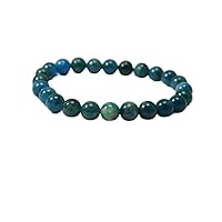Unisex gem blue apatite10mm round smooth beads stretchable 7 inch bracelet for men,women-Healing, Meditation,Prosperity,Good Luck Bracelet #Code - stbr-03961