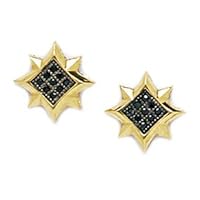 14k Yellow Gold Black CZ Cubic Zirconia Simulated Diamond Large 8 Point Star MicroPave Earrings Measures 11x11mm Jewelry for Women