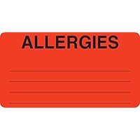 Tabbies Allergy Labels - Allergies, Fluorescent Red, 3-1/4