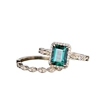 1.5 CT Emerald cut green emerald engagement ring solid 14k yellow gold half eternity marquise milgrain diamond promise wedding rings women jewelry