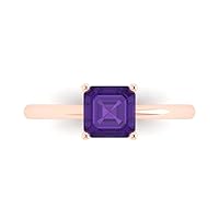 Clara Pucci 1.0 carat Asscher Cut Solitaire Natural Purple Amethyst Proposal Wedding Bridal Anniversary Ring 18K Rose Gold