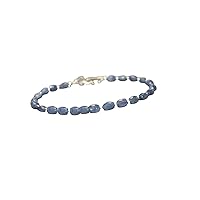 Natural Blue Sapphire 5X9mm Oval Shape Faceted Cut Gemstone Beads 7 Inch Silver Plated Clasp Bracelet For Men, Women. Natural Gemstone Link Bracelet. | Lcbr_01711