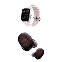 Amazfit GTS 2 Mini Fitness Smart Watch (Flamingo Pink) + PowerBuds True Wireless Earbuds (Black) Bundle, Heart Rate Monitor, Wi-Fi Bluetooth, Earbuds w/Noise Cancellation, Watch has Alexia Built-in