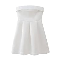 TaopZa Summer Elegance Simple Solid One line Collar Slim Sleeveless Dress Short Skirt for Women