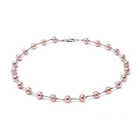 JYX Sterling Silver 7.5~8.5mm Natural Pink Freshwater Pearl Necklace 18