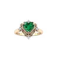 1 CT Art Deco Heart Shaped Emerald Engagement Ring 14k Gold Emerald Wedding Ring Antique Filigree Style Ring Vintage Emerald Bridal Promise Ring