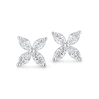 0.33 Carat Total Weight IGI Certified Marquise Diamond Stud Earrings (G-H Color, SI Clarity) 14K White Gold Diamond Floral Stud Earrings for Women Holiday Gifts