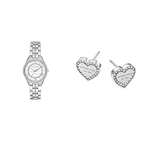 Michael Kors Women's Lauryn Stainless Steel Watch Women's Stainless Steel Heart Stud Earrings