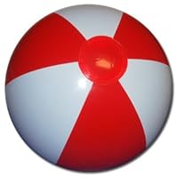 16-Inch Deflated Size Red & White Beach Ball - Inflatable to 12-Inches Diameter