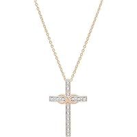 0.06 Carat (ctw) 14K White Gold Round Cut 14K White Natural Diamond Twisted Rope Cross Pendant for Women in Gold