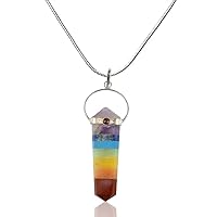 Aleafa Armlet Presents 7 Chakra Pendant Double Flat Stick Terminated Pendant Crystal Stone Pendant with Metal Chain for Reiki and Crystal Stone Pendant Size 45-50 Mm Approx #Aport-0226