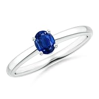 Oval Shape Blue Sapphire Solitaire Ring 925 Sterling Silver September Birthstone Gemstone Jewelry Wedding Engagement Women Birthday Gift