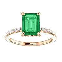 2 CT Hidden Halo Emerald Cut Emerald Ring 14K Rose Gold, Invisible Halo Green Emerald Diamond Ring,Genuine Emerald Engagement Ring, Wedding Ring, Handmade Jewelry