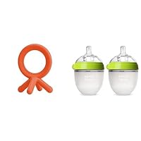 Comotomo Baby Bottle, Green, 5 Ounce (4 Count), Comotomo Silicone Baby Teether, Orange