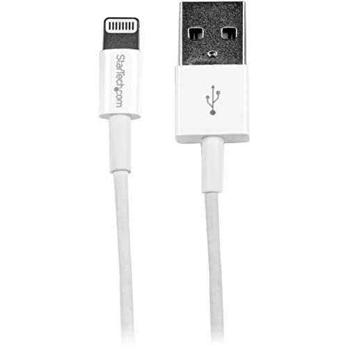 StarTech.com 1m 3ft White 8-pin Slim Lightning to USB Cable for iPhone iPod iPad - Thin Apple Lightning to USB Charger/Sync Cable - Discontinued, Limited Stock, Replaced by RUSBLTMM1M (USBLT1MWS)