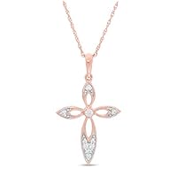 0.10 CT Created Diamond Petal Cross Religious Pendant Necklace 14K Rose Gold Finish